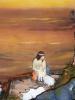 Pastor con ovejas adorando al niño Jesús